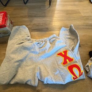 Gray Sweatpants with Red and Yellow Accents